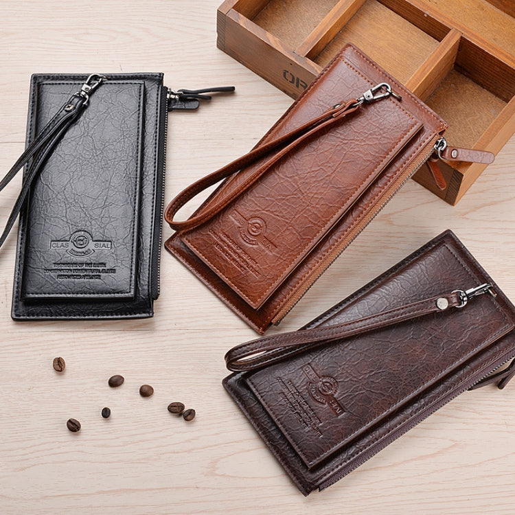 DEABOLAR Men Long Wallet Retro PU Soft Leather Hand Strap Clutch Mobile Phone Bag(Dark Brown)