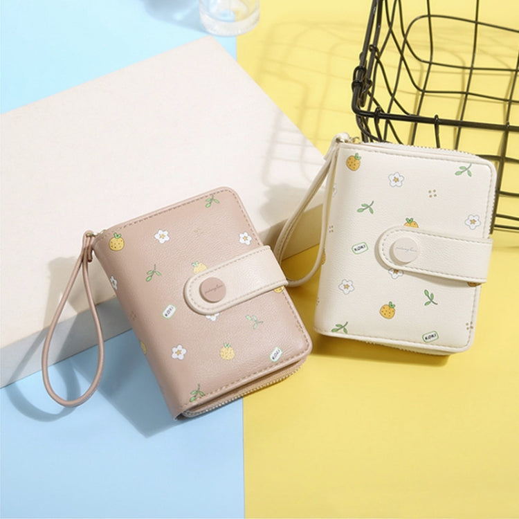 PU Leather Short Wallet Cute Printed Coin Purse(Khaki)