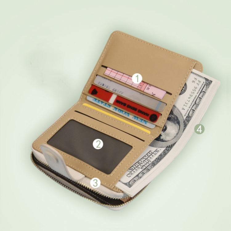 PU Leather Short Wallet Cute Printed Coin Purse(Khaki)