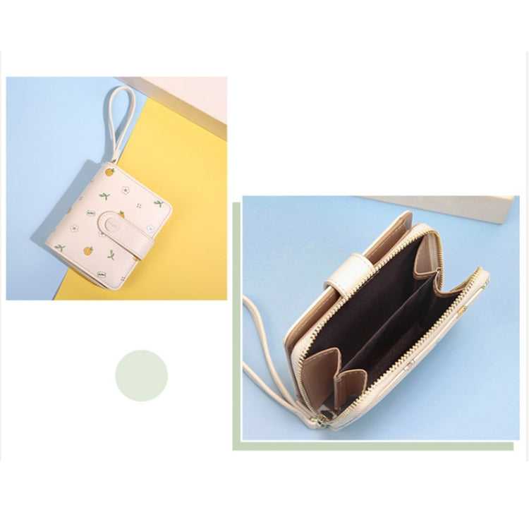 PU Leather Short Wallet Cute Printed Coin Purse(Khaki)