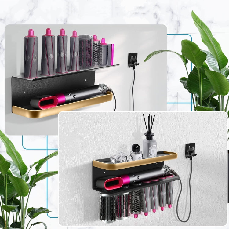 For Dyson Airwrap Wall-Mounted Shelf Storage Rack, Style: B Type Black Gold