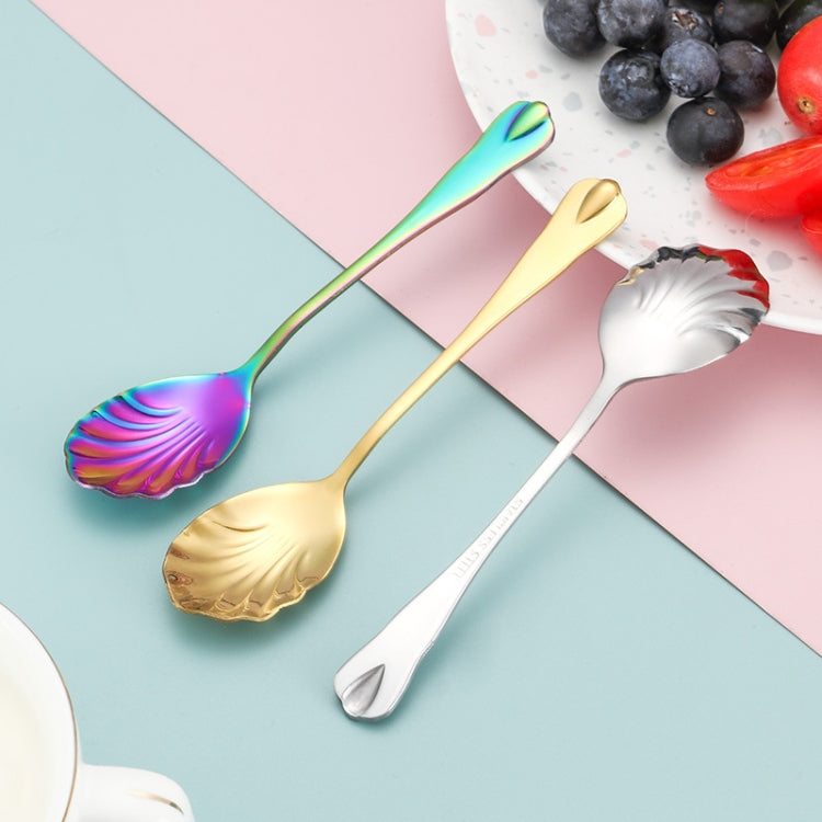 Stainless Steel Water Droplet Shell Spoon Ice Cream Spoon Coffee Mixing Spoon, Color: Blue