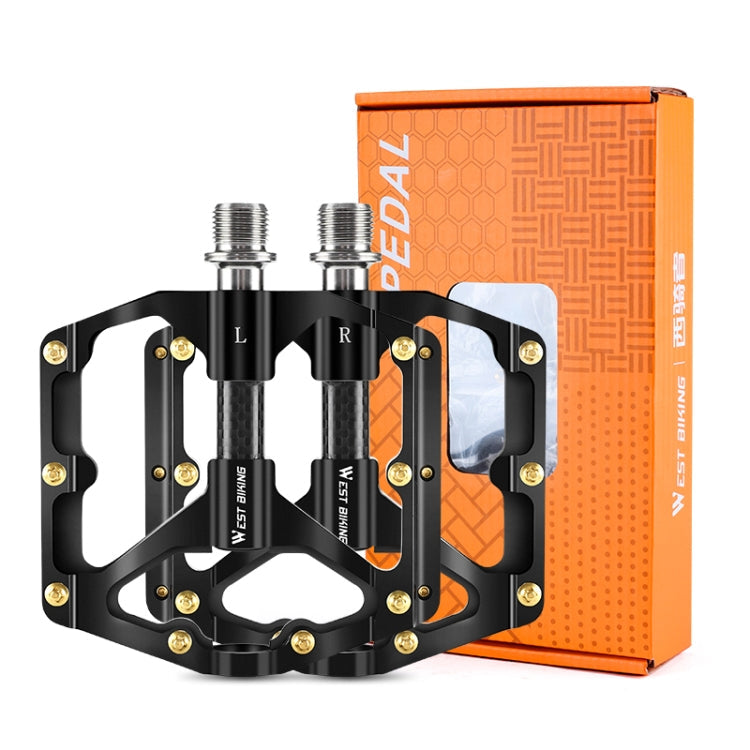 WEST BIKING 3 Bearings Ultralight Carbon Fiber Bushing Mountain Bike Pedal(Black)