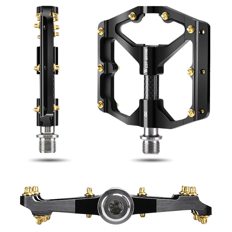 WEST BIKING 3 Bearings Ultralight Carbon Fiber Bushing Mountain Bike Pedal(Black)