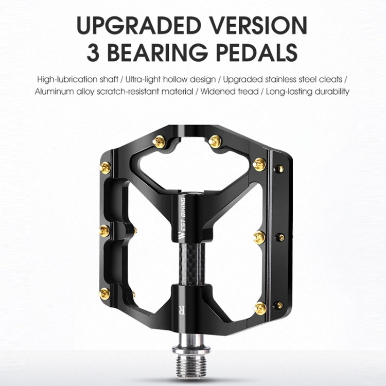 WEST BIKING 3 Bearings Ultralight Carbon Fiber Bushing Mountain Bike Pedal(Red)