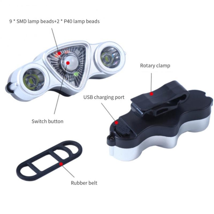 9+2 LED Bicycle Tail Light Rechargeable MTB Road Bike Headlight Warning Light(Color Light+Yellow Light)