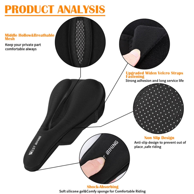 WEST BIKING Bike Cushion Cover Thick Silicone Quick Release Seat Cushion(Black)
