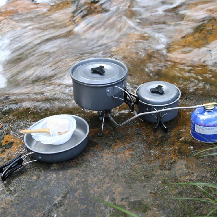 Hewolf HW-K1501 4-5 People Outdoor Aluminum Stove Portable Storage Camping Set(Black)