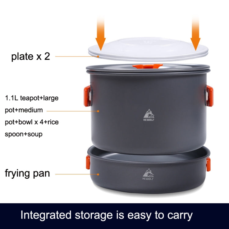 Hewolf HW-K1779 4-5 People Outdoor Aluminum Stove Portable Storage Camping Set(Gray)