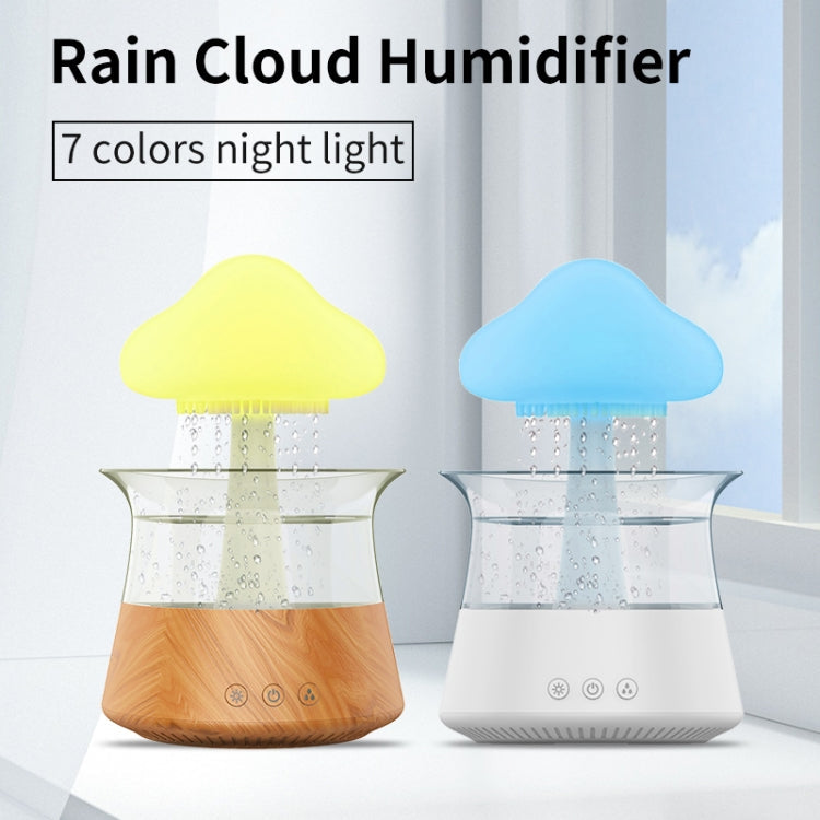 CH06 300ml Rain Humidifier Mushroom Cloud Colorful Night Lamp Aromatherapy Machine, Style: With Remote Controller(Light Wood Grain)