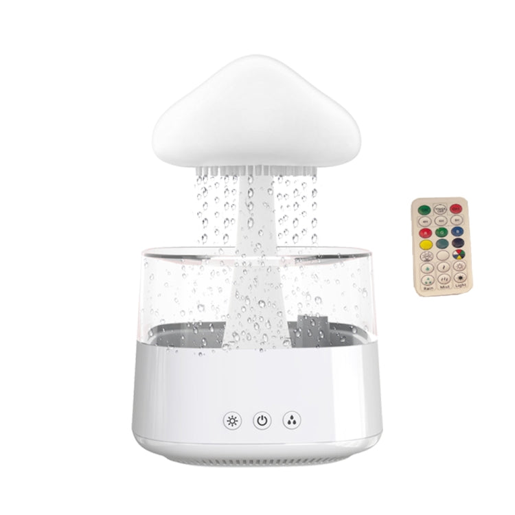 CH08 450ml Rain Humidifier Mushroom Cloud Colorful Night Lamp Aromatherapy Machine, Style: With Remote Controller(White)