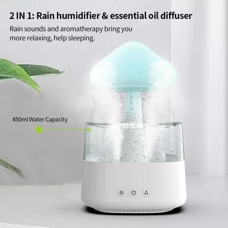 CH08 450ml Rain Humidifier Mushroom Cloud Colorful Night Lamp Aromatherapy Machine, Style: Without Remote Controller(White)