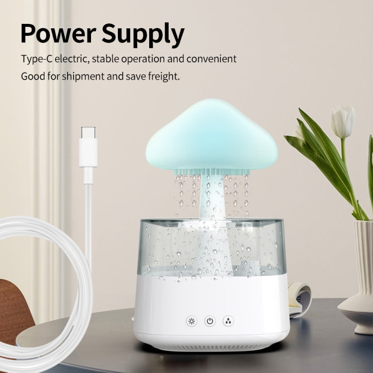 CH08 450ml Rain Humidifier Mushroom Cloud Colorful Night Lamp Aromatherapy Machine, Style: With Remote Controller(White)
