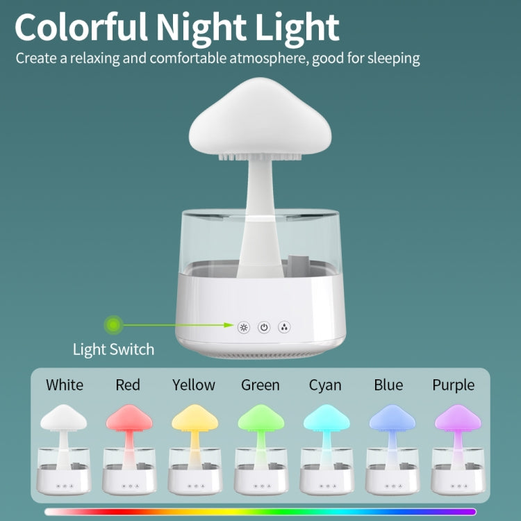 CH08 450ml Rain Humidifier Mushroom Cloud Colorful Night Lamp Aromatherapy Machine, Style: With Remote Controller(White)