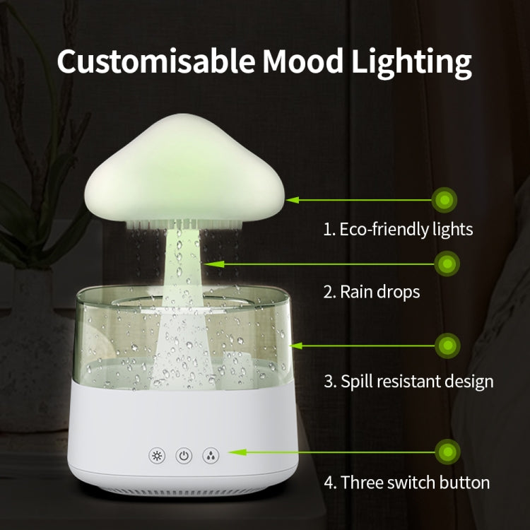 CH08 450ml Rain Humidifier Mushroom Cloud Colorful Night Lamp Aromatherapy Machine, Style: Without Remote Controller(White)