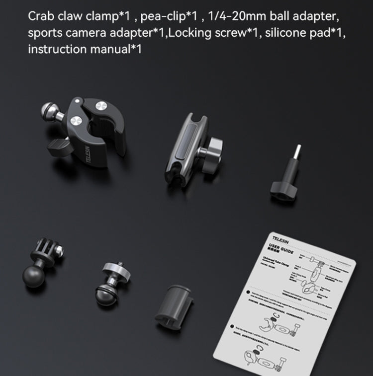 TELESIN  Aluminum Alloy Crab Claw Handlebar Tube Clamp For Sports Camera Mobile Phones