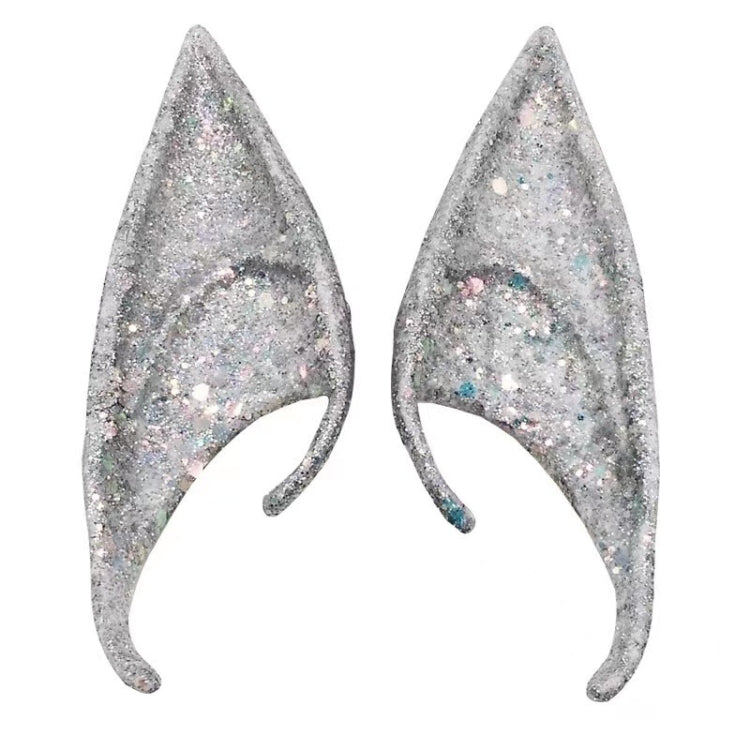 1pair Latex Elf Ears With Glitter Halloween Party Pixie Ears Cosplay Props 12cm Silver