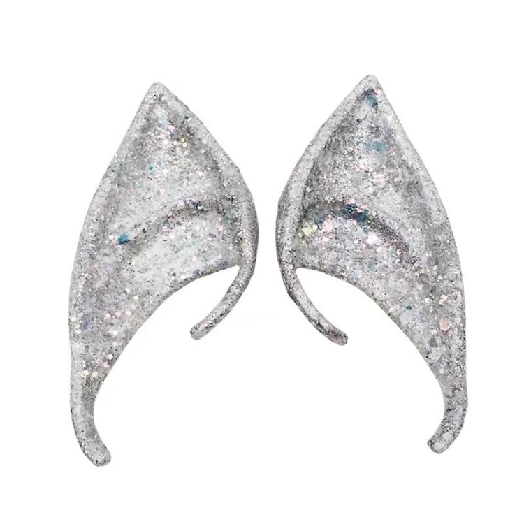 1pair Latex Elf Ears With Glitter Halloween Party Pixie Ears Cosplay Props 10cm Silver