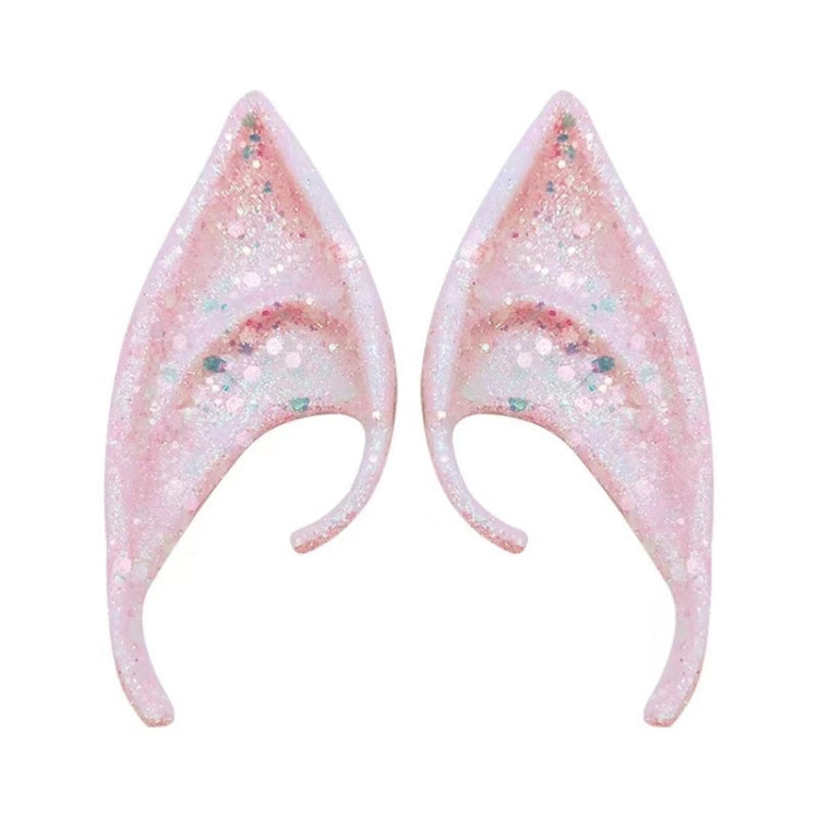 1pair Latex Elf Ears With Glitter Halloween Party Pixie Ears Cosplay Props 10cm Pink