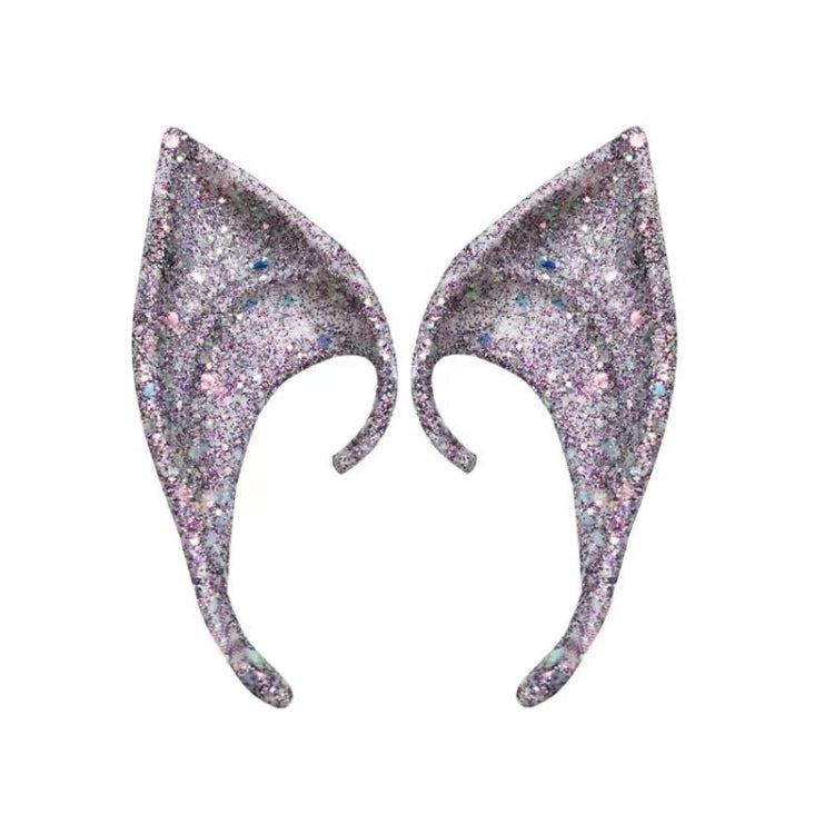 1pair Latex Elf Ears With Glitter Halloween Party Pixie Ears Cosplay Props 10cm Purple
