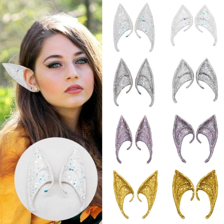 1pair Latex Elf Ears With Glitter Halloween Party Pixie Ears Cosplay Props 12cm Purple