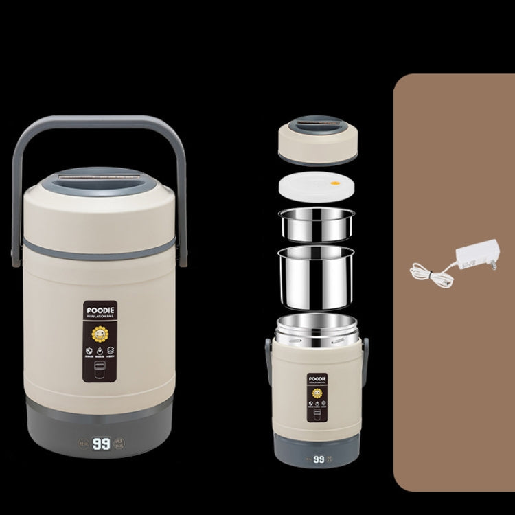 2.0L 304 Food Grade Insulated Lunch Box Electric Thermostat Lunch Bucket, CN Plug, Color: Temperature Display Beige Power Cord