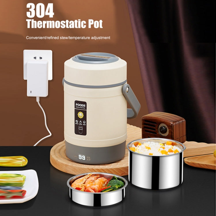 2.0L 304 Food Grade Insulated Lunch Box Electric Thermostat Lunch Bucket, CN Plug, Color: Temperature Display Beige Power Cord