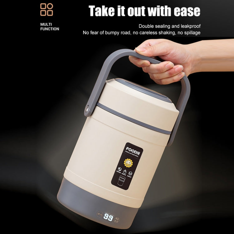 2.0L 304 Food Grade Insulated Lunch Box Electric Thermostat Lunch Bucket, CN Plug, Color: Temperature Display Beige Power Cord