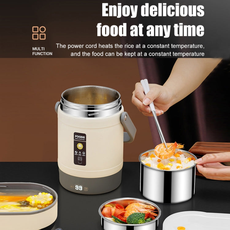 2.0L 304 Food Grade Insulated Lunch Box Electric Thermostat Lunch Bucket, CN Plug, Color: Temperature Display Beige Power Cord