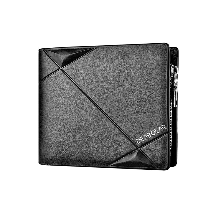 DEABOLAR Men Short PU Leather Tri-fold Horizontal Wallet Large-capacity Multi-card Wallet(Black)