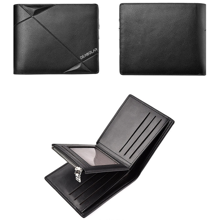 DEABOLAR Men Short PU Leather Tri-fold Horizontal Wallet Large-capacity Multi-card Wallet(Black)