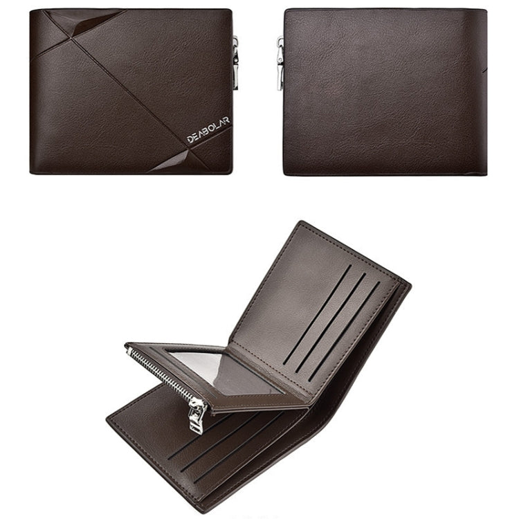 DEABOLAR Men Short PU Leather Tri-fold Horizontal Wallet Large-capacity Multi-card Wallet(Coffee)