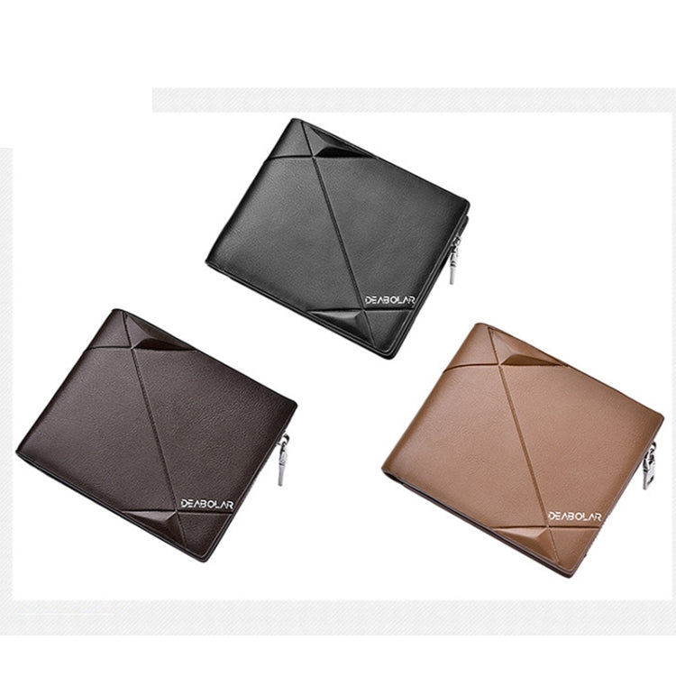 DEABOLAR Men Short PU Leather Tri-fold Horizontal Wallet Large-capacity Multi-card Wallet(Black)