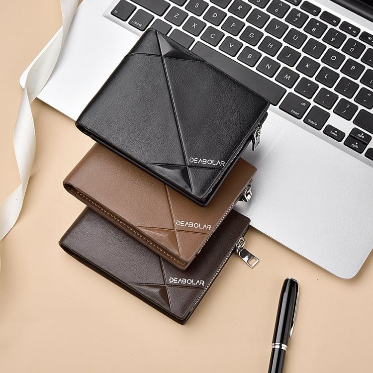 DEABOLAR Men Short PU Leather Tri-fold Horizontal Wallet Large-capacity Multi-card Wallet(Black)