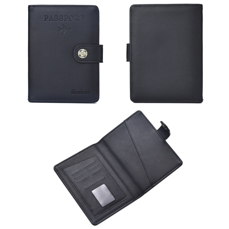 Dibaoleiou Buckle PU Leather ID Card Storage Bag Multifunctional Passport Case(Black)