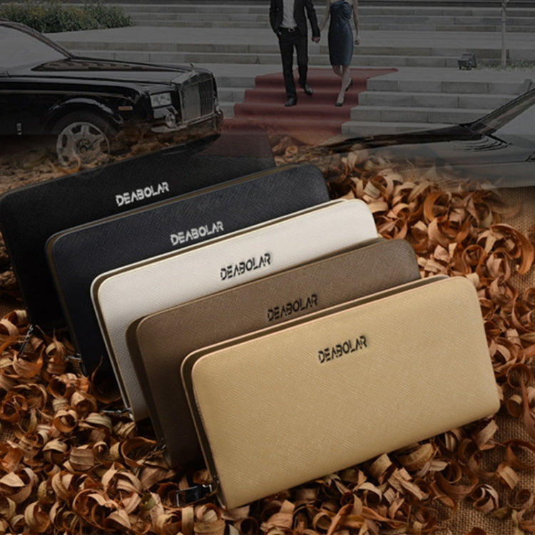 DEABOLAR Long Saffiano Leather Wallet Large Capacity Multi-compartment Zip Clutch(Beige)