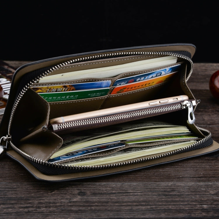 DEABOLAR Long Saffiano Leather Wallet Large Capacity Multi-compartment Zip Clutch(Black)
