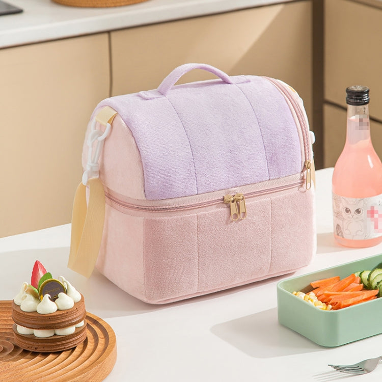 Flannel Toast Bag Double Layer Insulation Lunch Storage Bag Shoulder Bag(Purple)