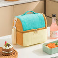 Flannel Toast Bag Double Layer Insulation Lunch Storage Bag Shoulder Bag(Peacock Green)