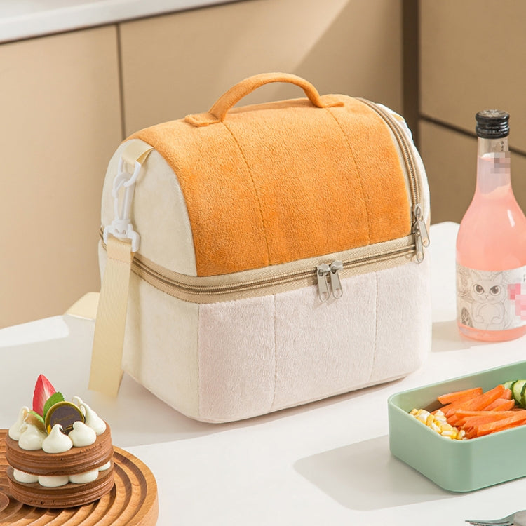 Flannel Toast Bag Double Layer Insulation Lunch Storage Bag Shoulder Bag(Orange)