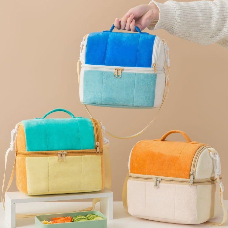 Flannel Toast Bag Double Layer Insulation Lunch Storage Bag Shoulder Bag(Peacock Green)