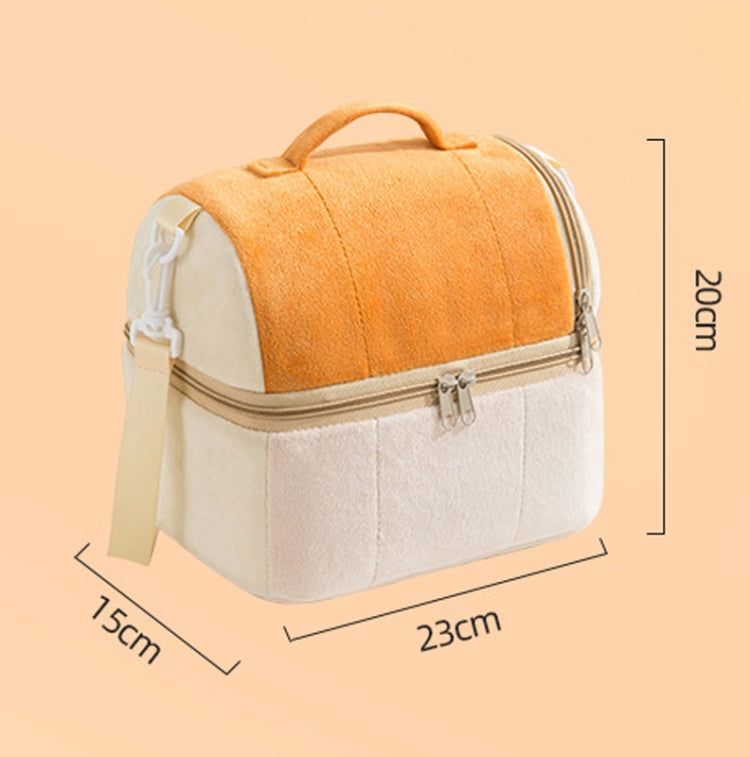 Flannel Toast Bag Double Layer Insulation Lunch Storage Bag Shoulder Bag(Peacock Green)