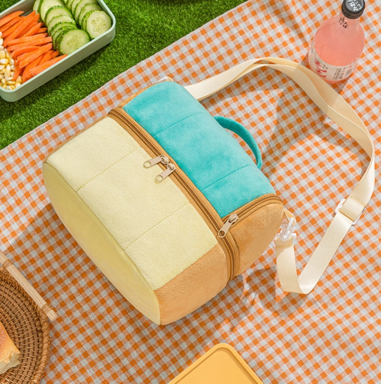 Flannel Toast Bag Double Layer Insulation Lunch Storage Bag Shoulder Bag(Peacock Green)