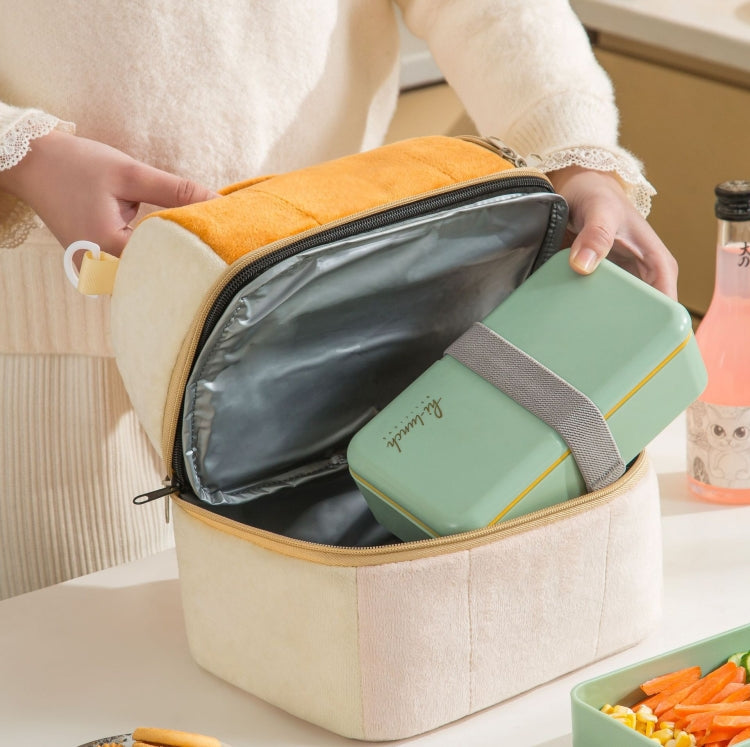 Flannel Toast Bag Double Layer Insulation Lunch Storage Bag Shoulder Bag(Orange)
