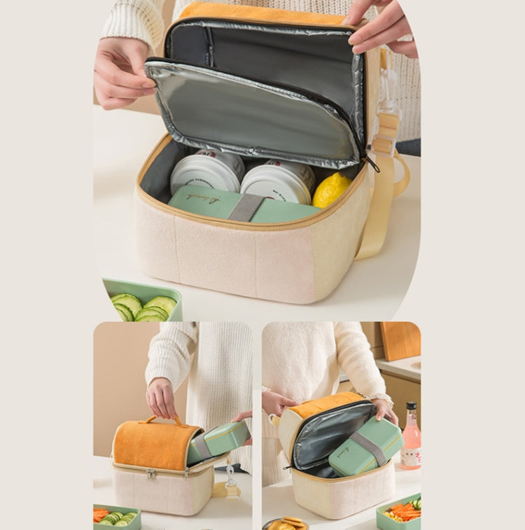 Flannel Toast Bag Double Layer Insulation Lunch Storage Bag Shoulder Bag(Peacock Green)