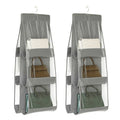 2pcs Double Sided Transparent Storage Bag Bedroom Wardrobe Storage Dustproof Hanging Bag Gray 6 Grid