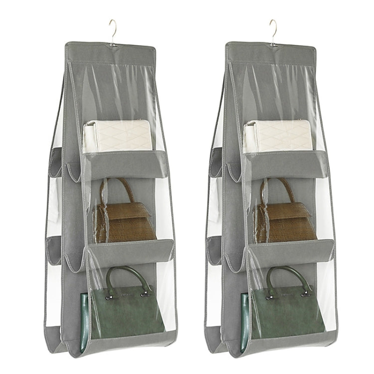 2pcs Double Sided Transparent Storage Bag Bedroom Wardrobe Storage Dustproof Hanging Bag Gray 6 Grid