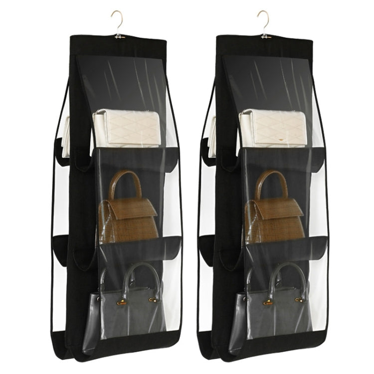 2pcs Double Sided Transparent Storage Bag Bedroom Wardrobe Storage Dustproof Hanging Bag Black 6 Grid