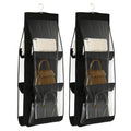 2pcs Double Sided Transparent Storage Bag Bedroom Wardrobe Storage Dustproof Hanging Bag Black 6 Grid