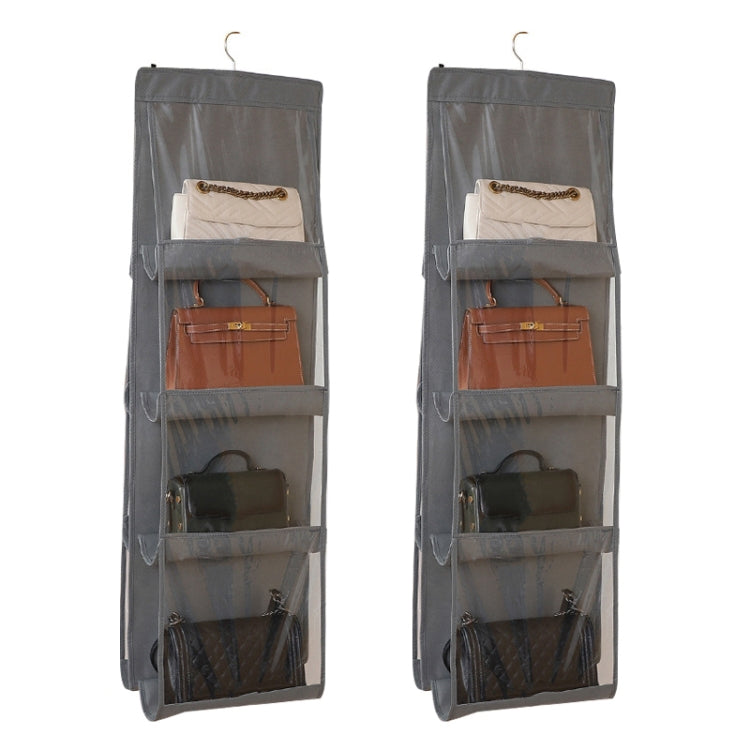 2pcs Double Sided Transparent Storage Bag Bedroom Wardrobe Storage Dustproof Hanging Bag Gray 8 Grid